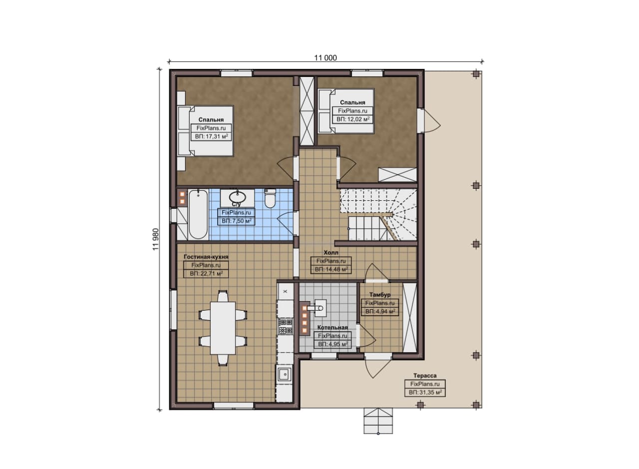 Планировка Одноэтажный дом с мансардой  F-9638