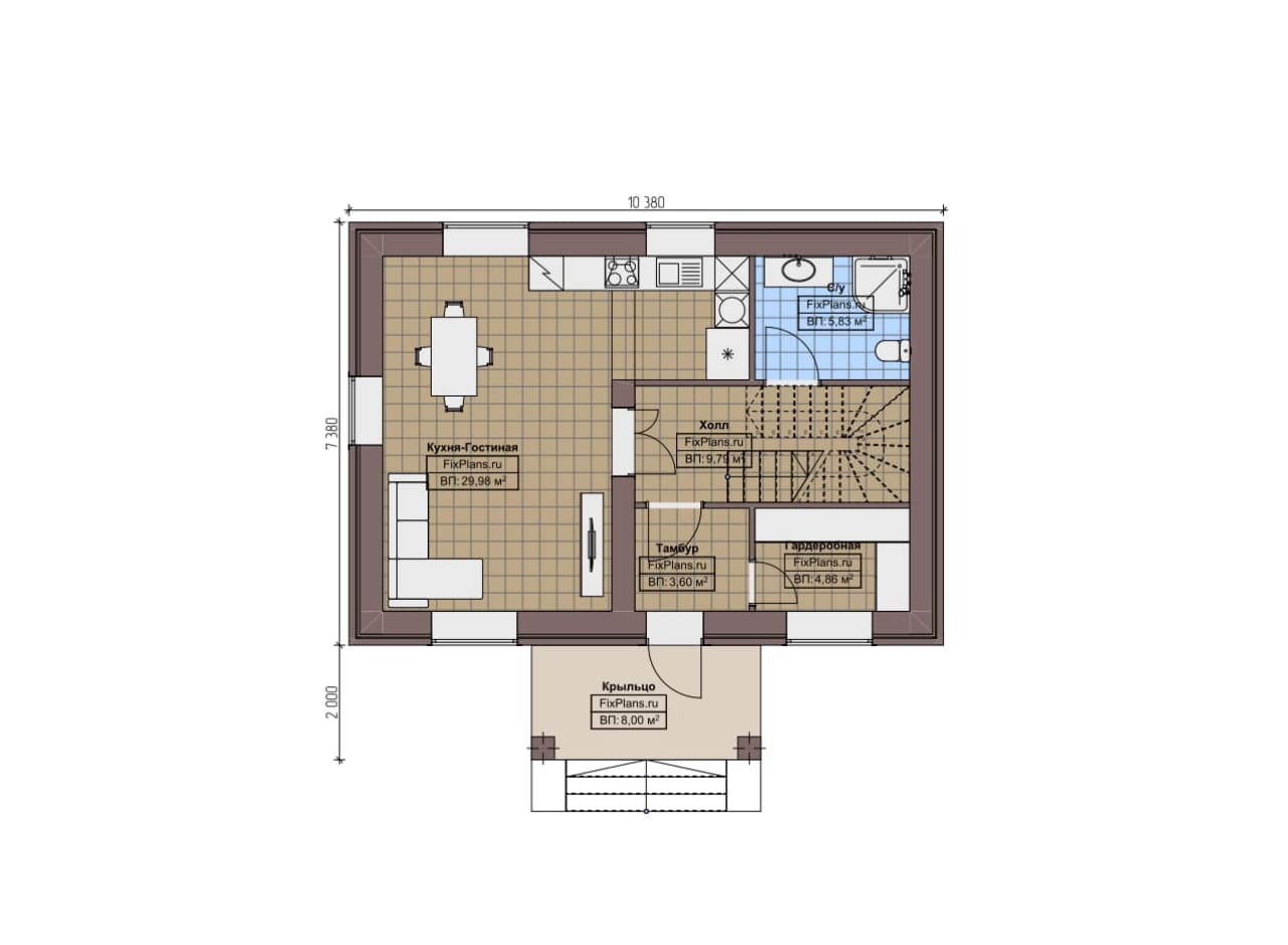 Планировка Одноэтажный дом с мансардой  F - 2843